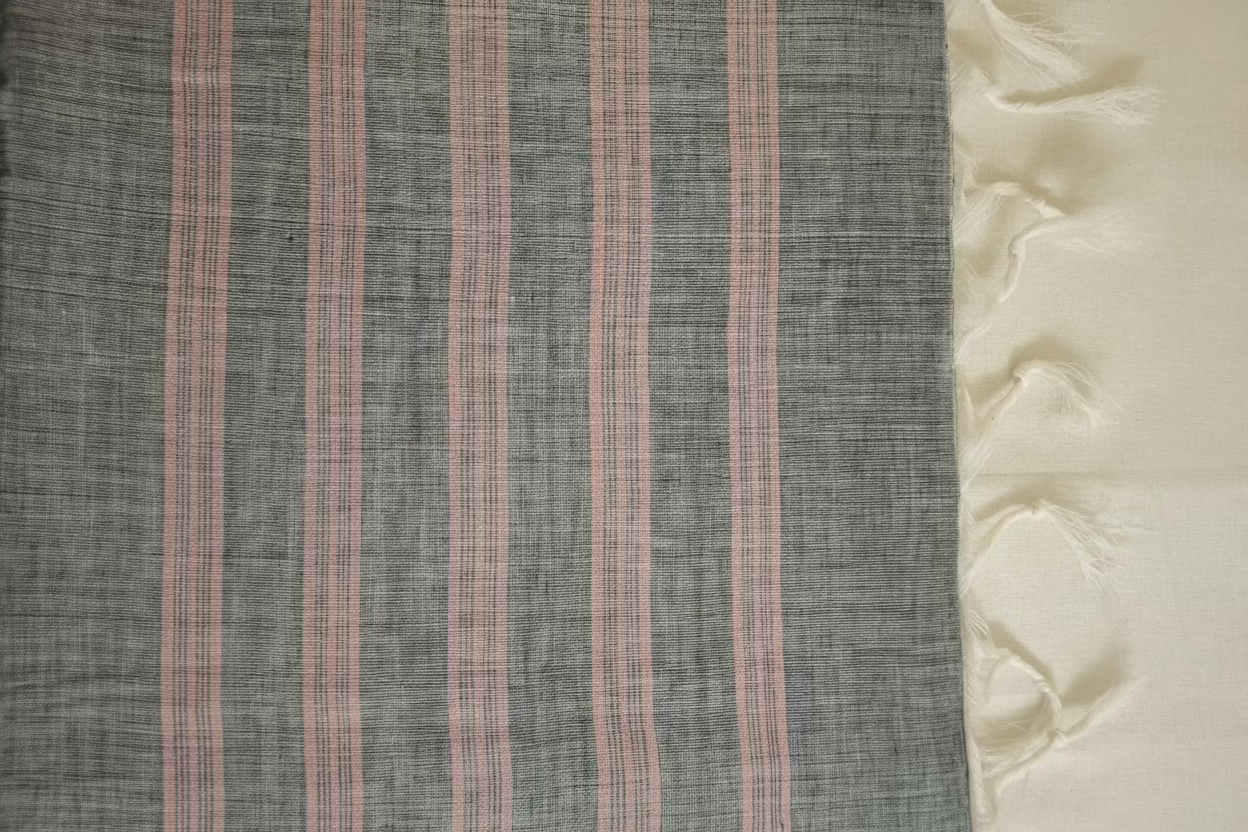 Charcoal grey with Orange border Ponduru Cotton