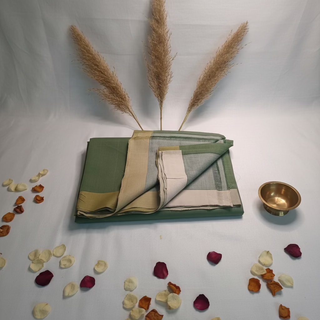Sage green with dual border Mangalagiri Cotton 2