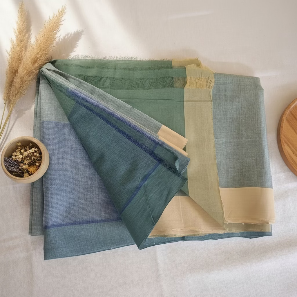 Greyish green with Steel blue Mangalagiri Cotton