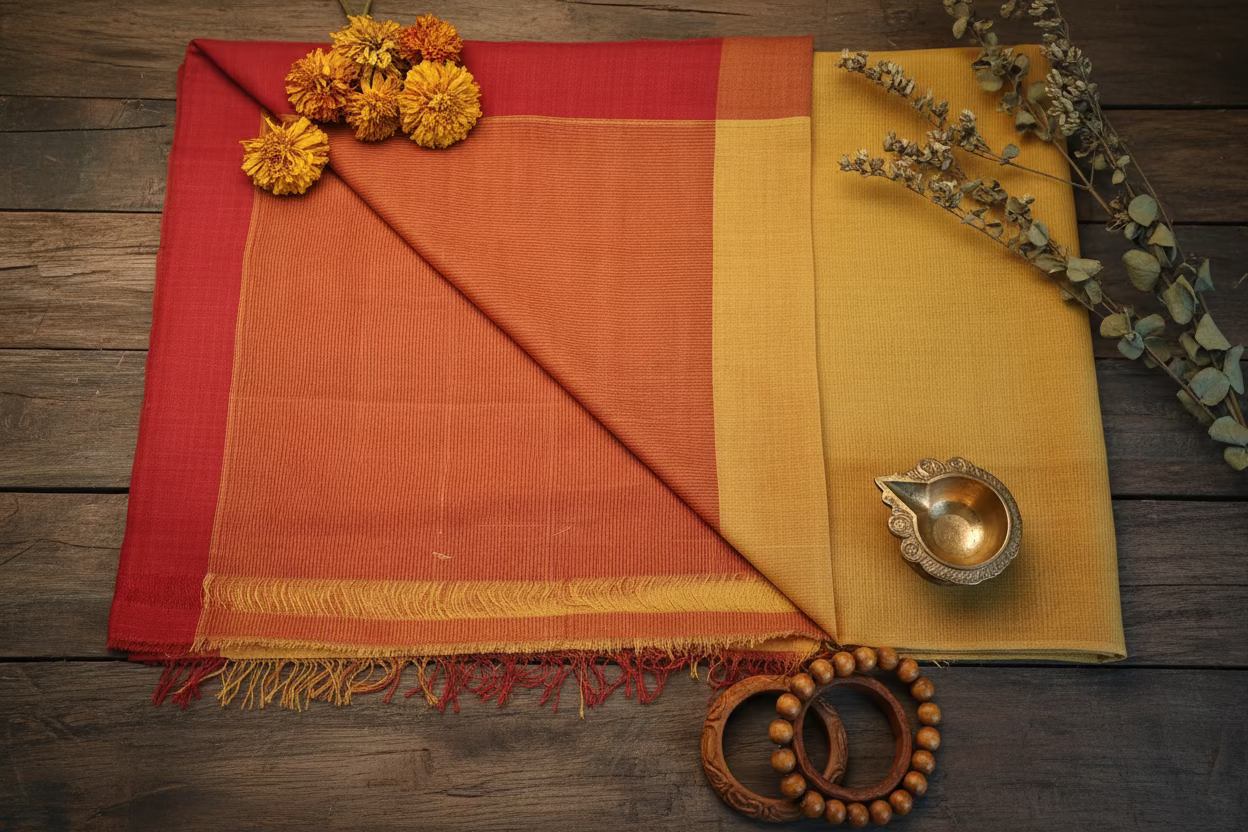 Yellow with red border Mangalagiri Cotton