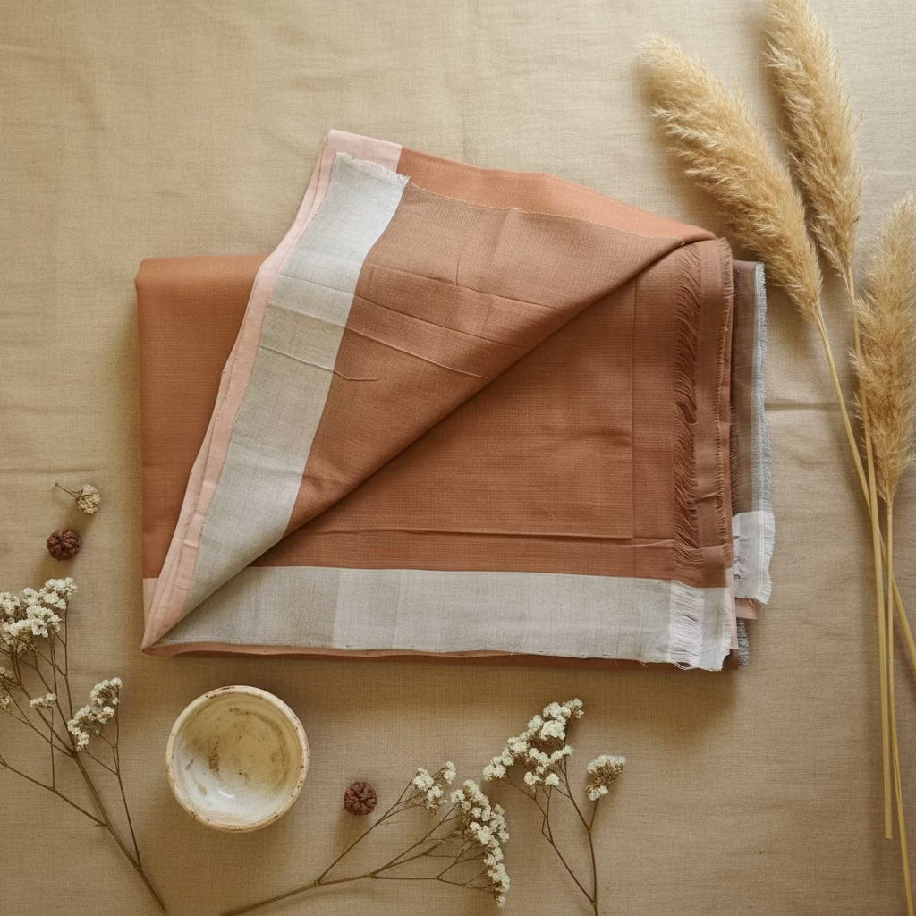 Brown with creamish pink border Mangalagiri Cotton
