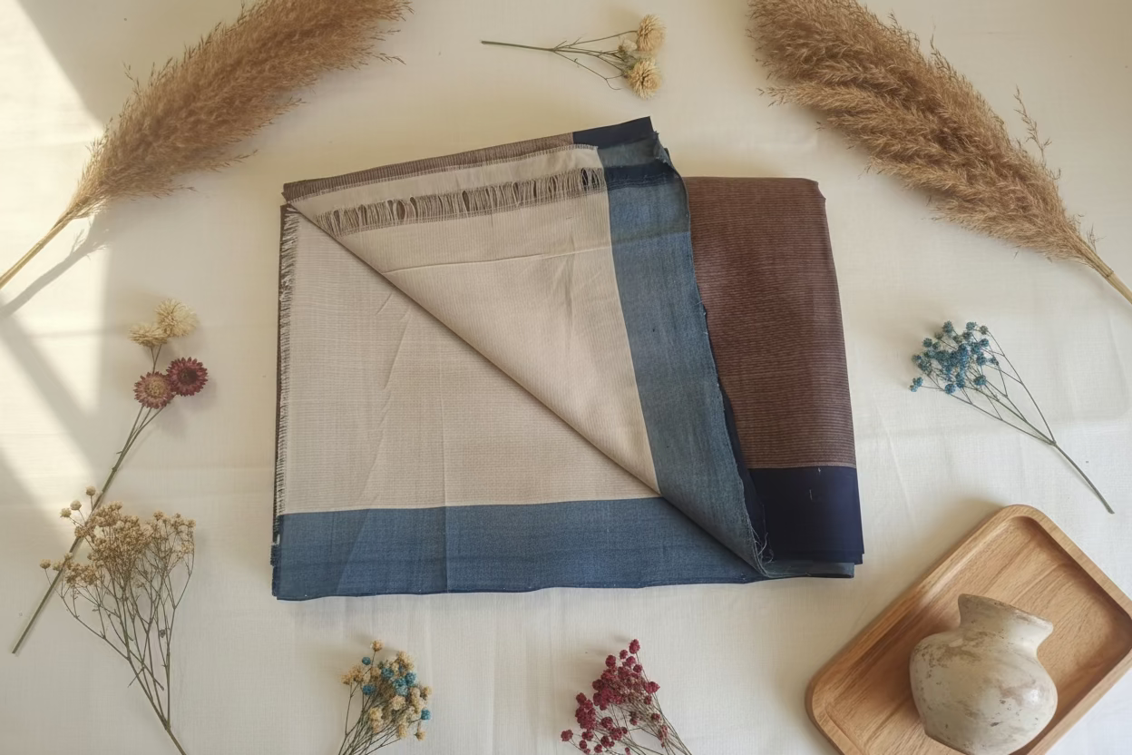 Maroonish Grey with Blue border Mangalagiri Cotton