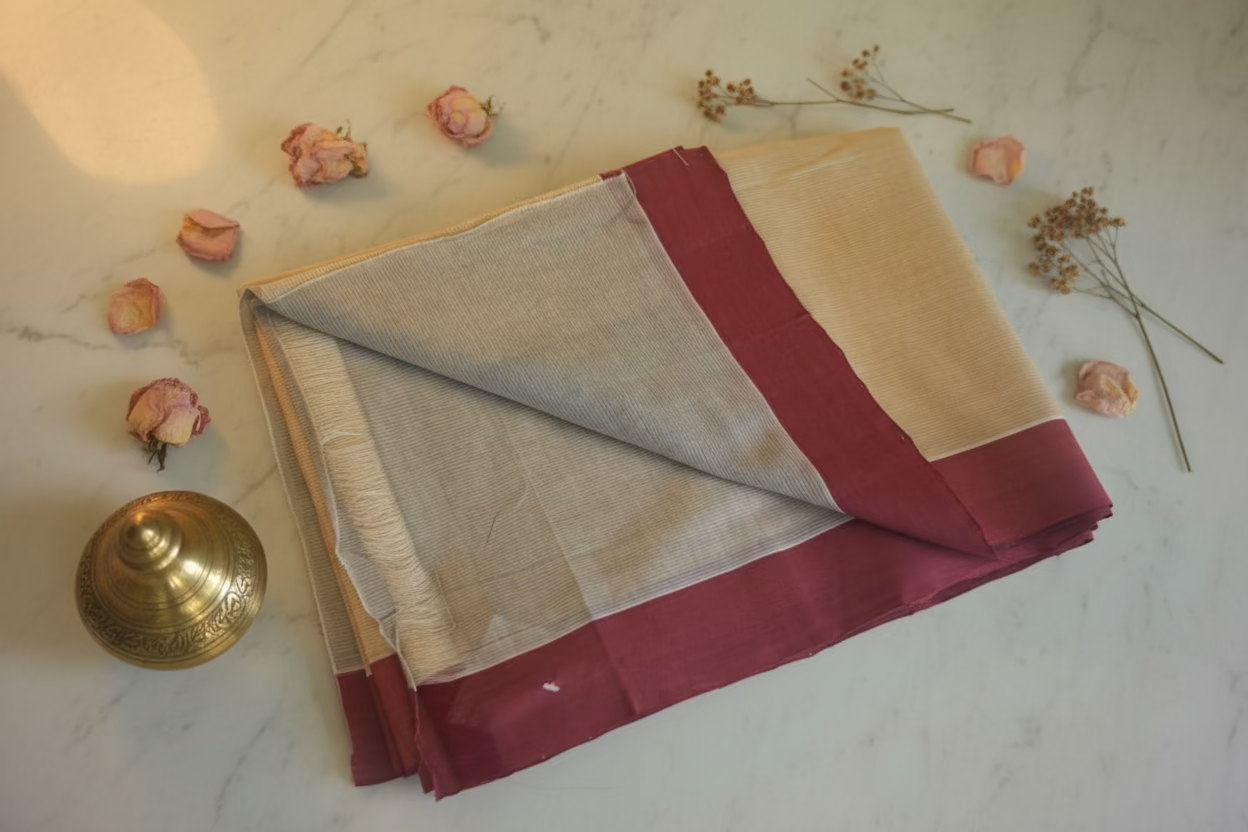 Light Yellow with red border Mangalagiri Cotton