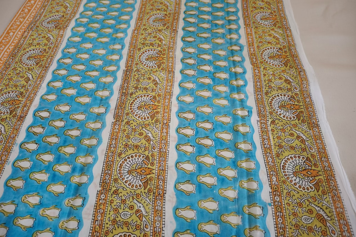 Yellow Sanganeri Handblock Mul Cotton 100