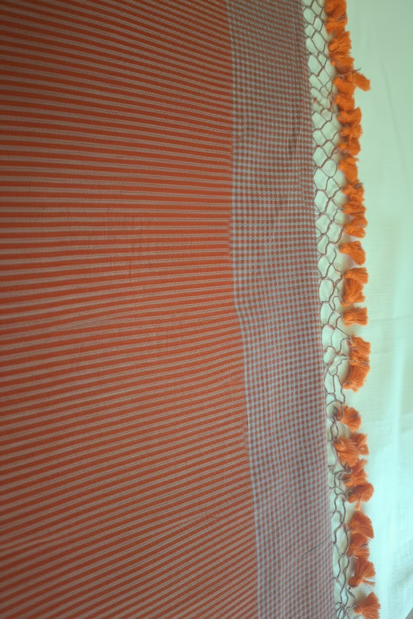 Bright Orange checks Mul Cotton 120