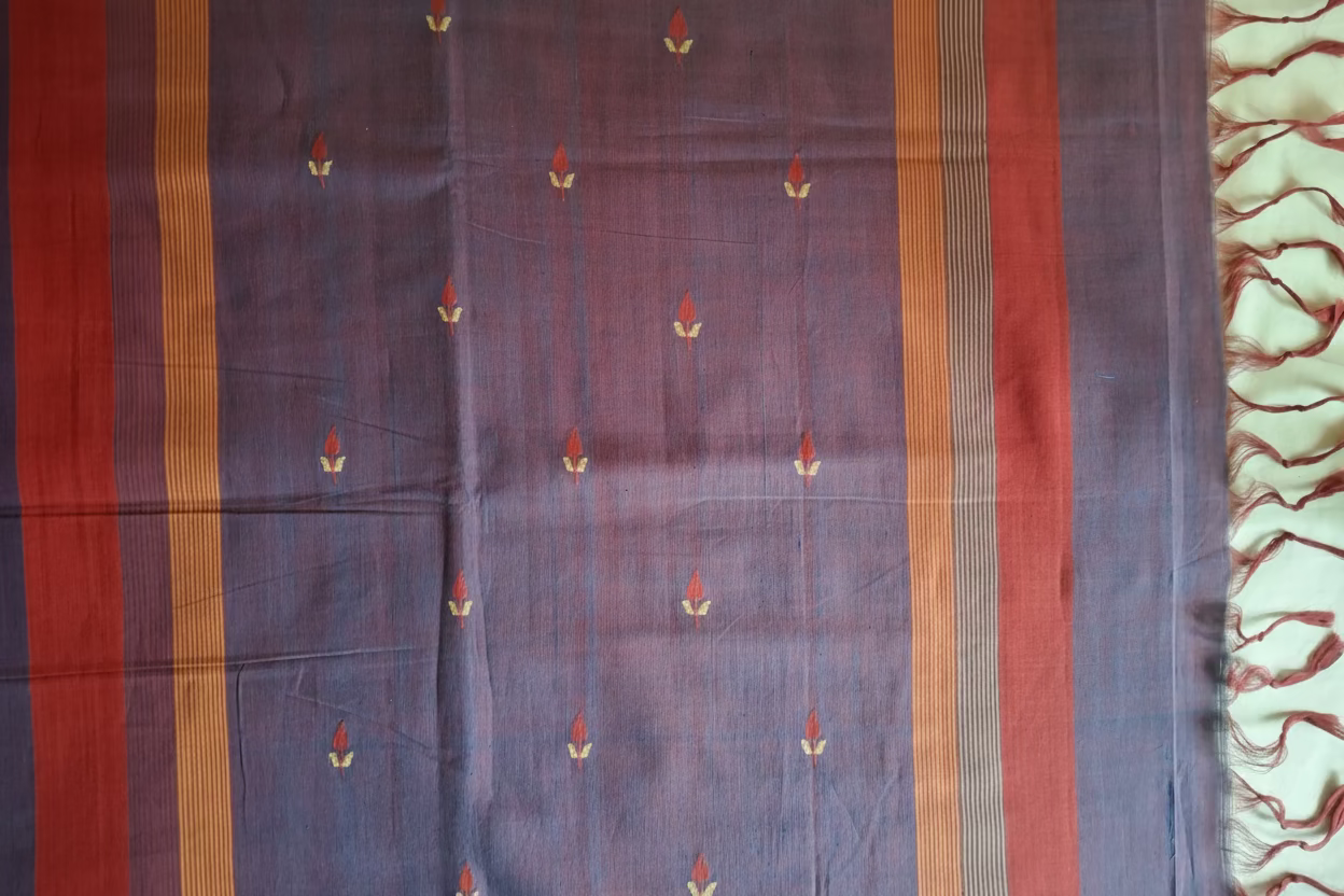 Purple Jamdani with dual border Ponduru Cotton