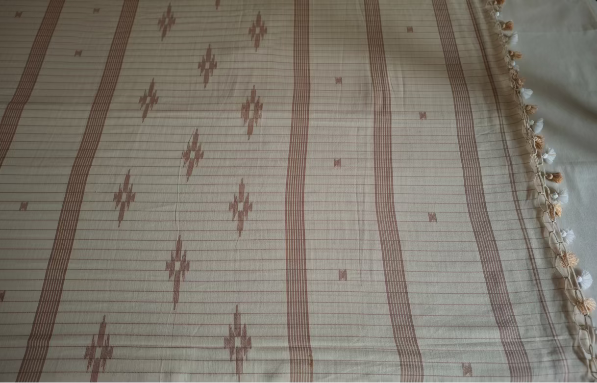 Brown and off white checks Jamdani Mul Cotton 120