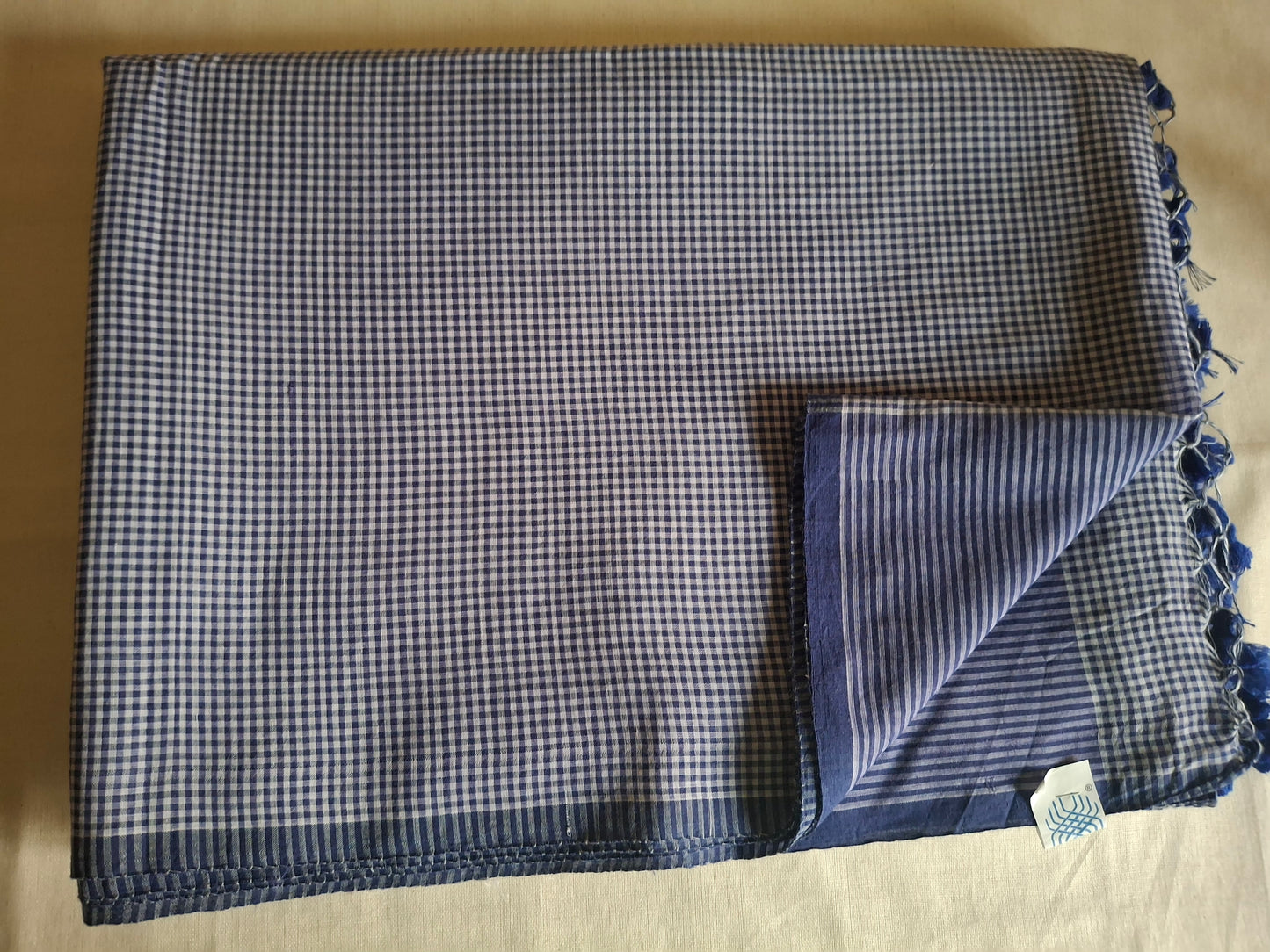 Navy blue white checks Mul Cotton 120