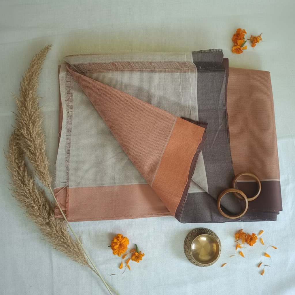 Orange with dual border Mangalagiri Cotton