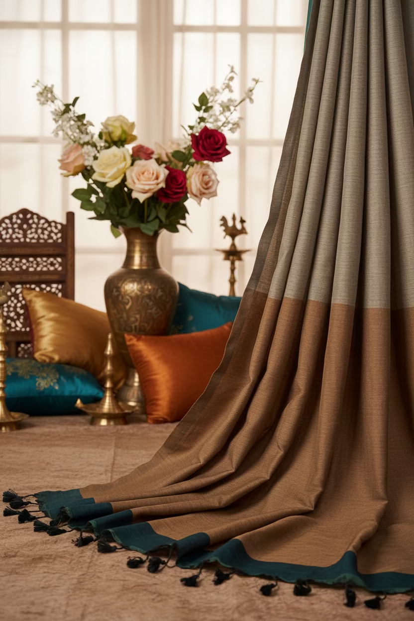 Pallu portion of a mul cotton saree