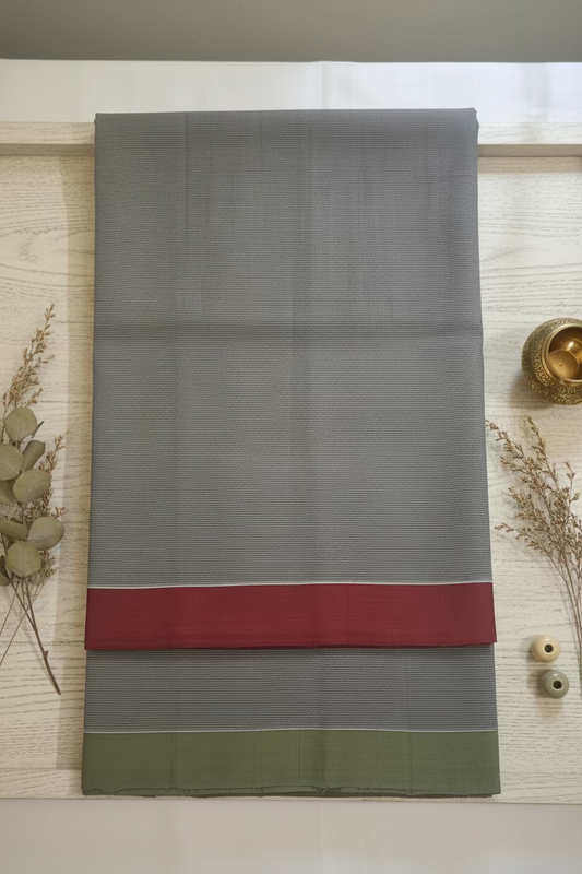 Dark grey with dual border Mangalagiri Cotton