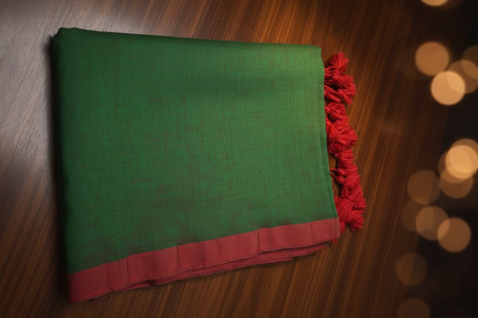 Green with Red border Mul Cotton
