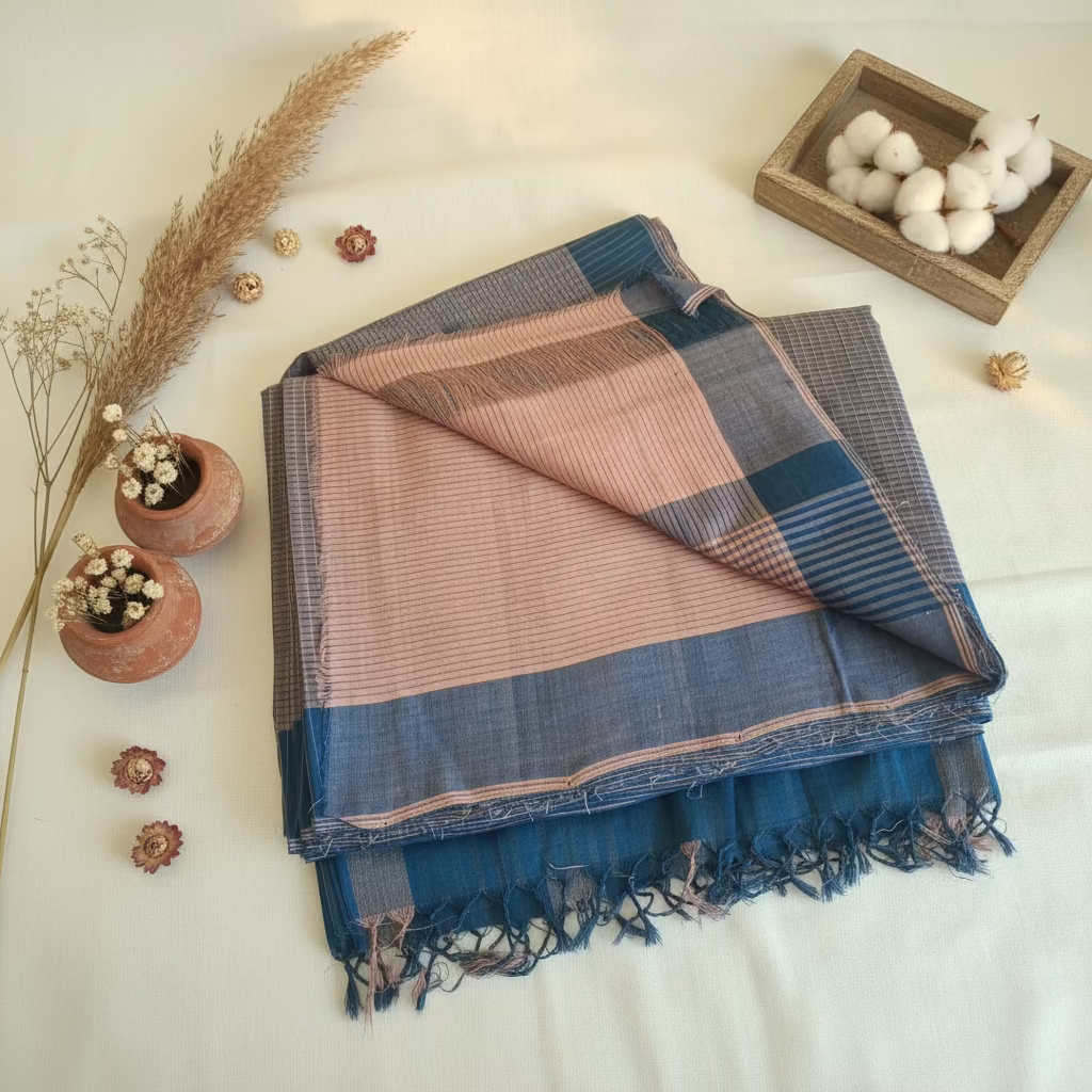 Pink Indigo Checks Mangalagiri Cotton