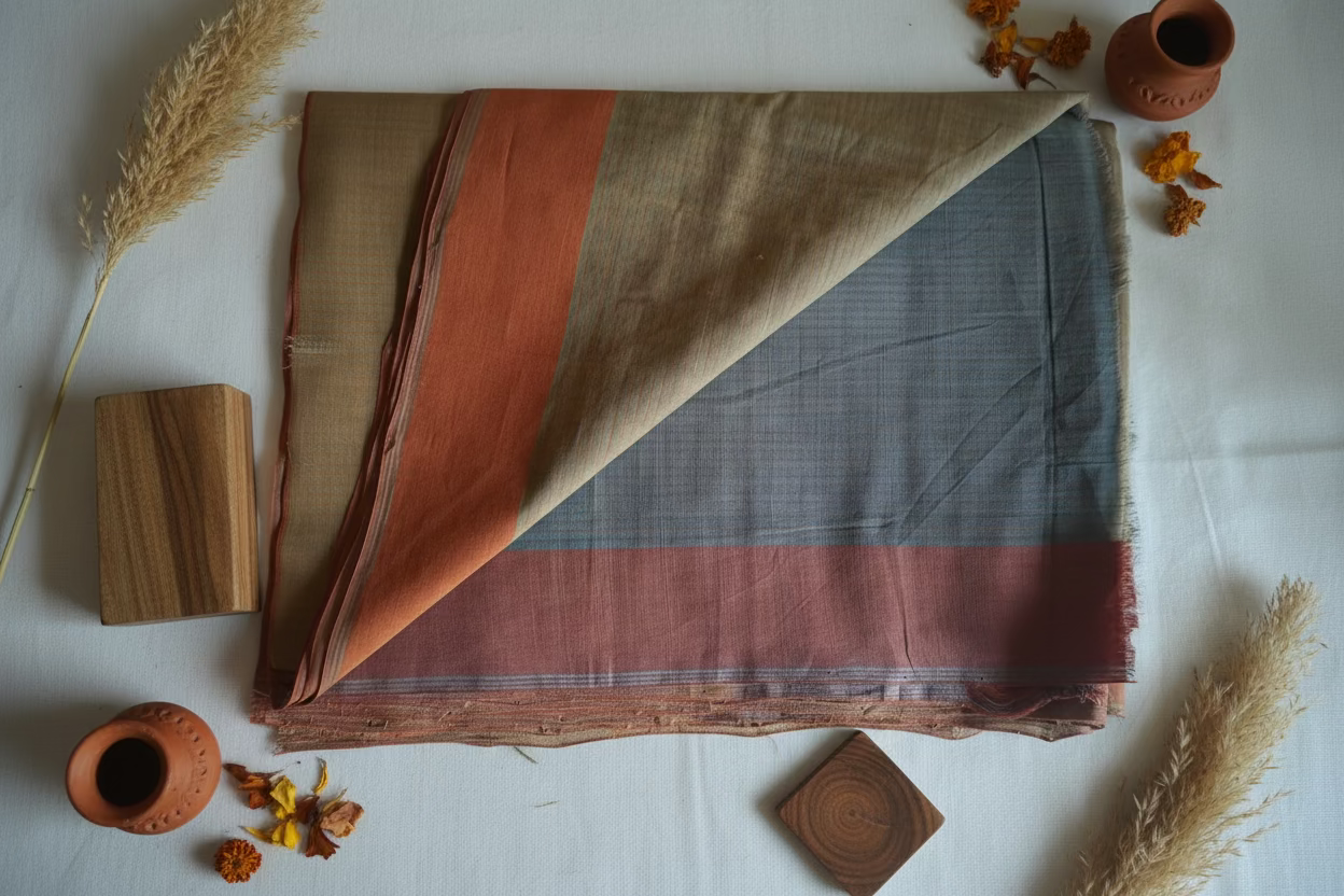 Green Orange Stripes Mangalagiri Cotton