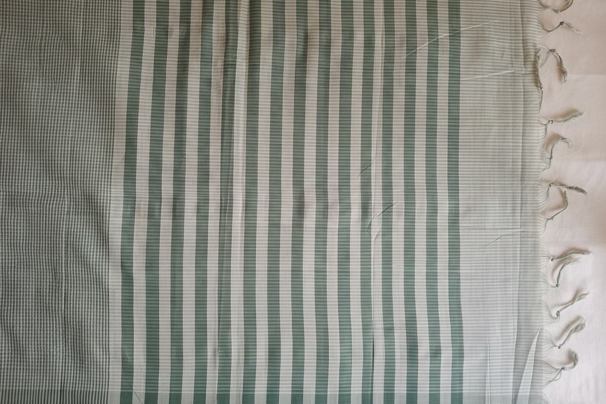 Green Beige Stripes Mangalagiri Cotton