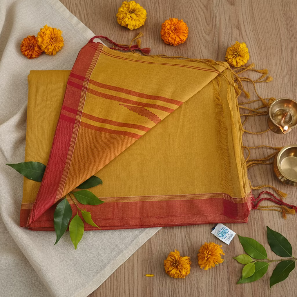 Yellow red Jamdani Cotton 100