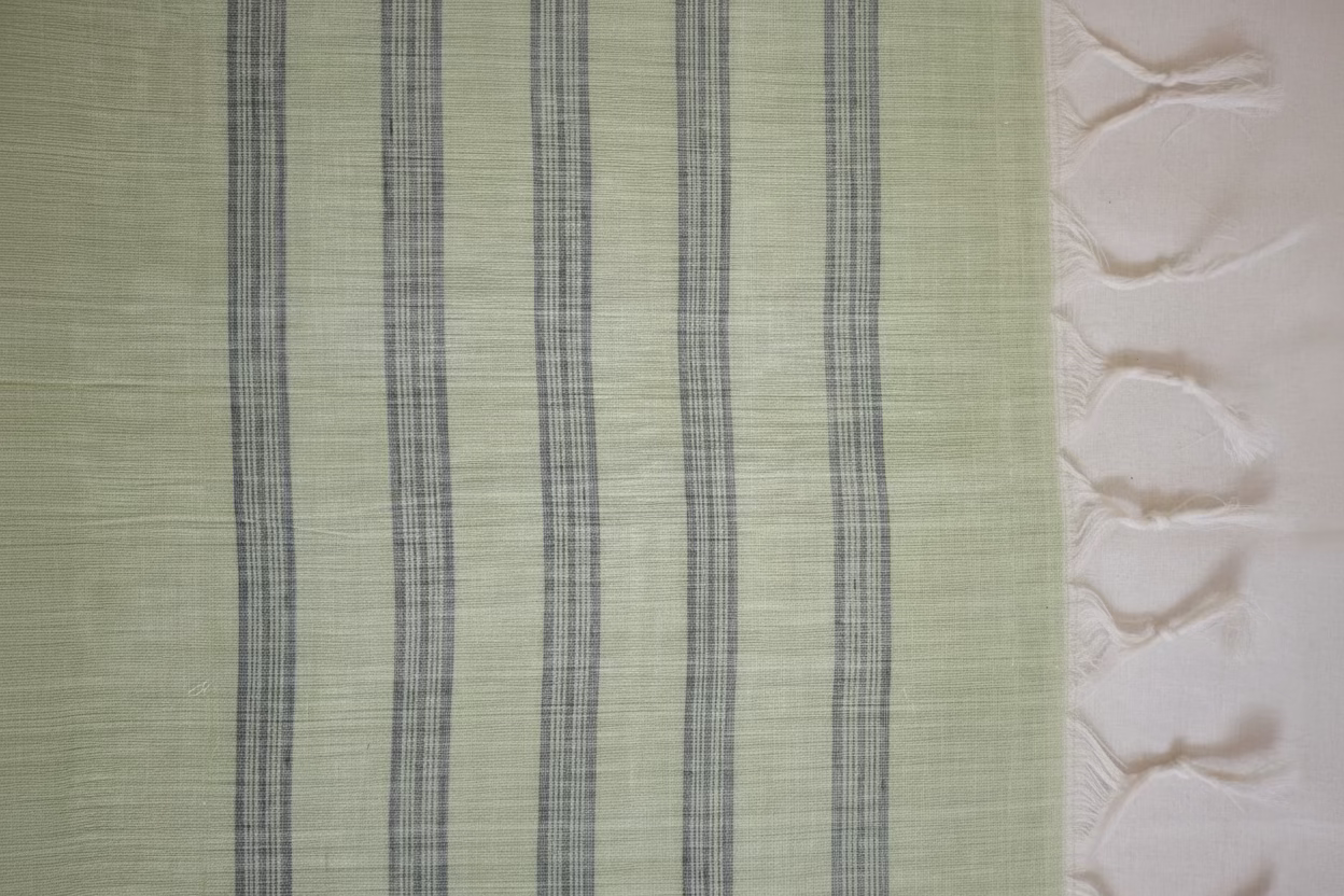 Pista Green with Black border Ponduru Cotton