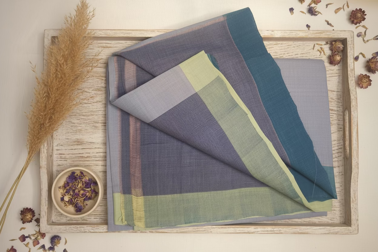 Greyish Lavender with dual border Mangalagiri Cotton
