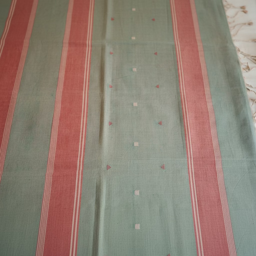 Pista Green Jamdani with dual border Ponduru Cotton
