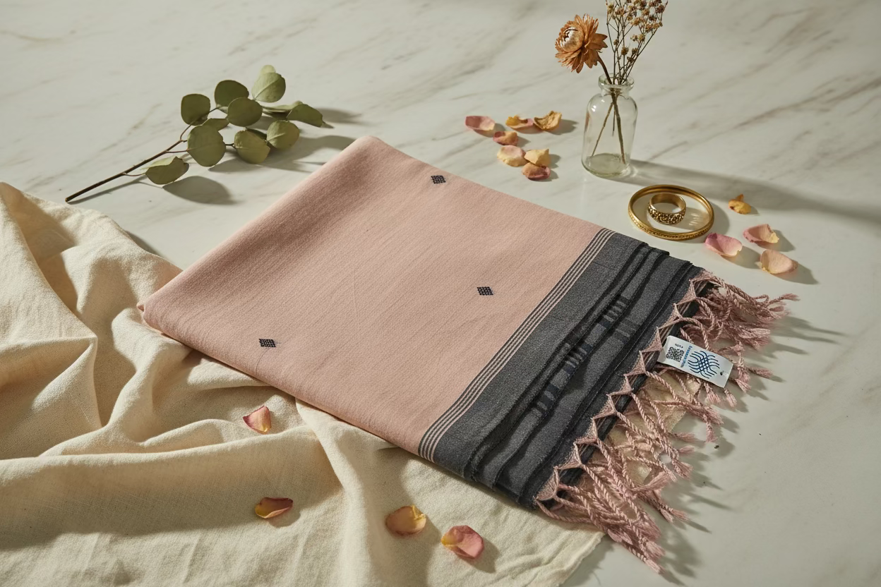 Peach Jamdani Cotton 120