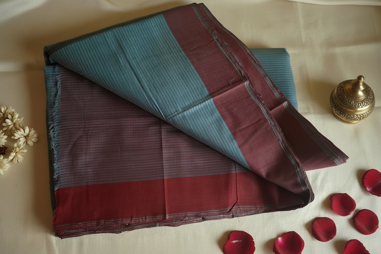 Blue red Stripes Mangalagiri Cotton