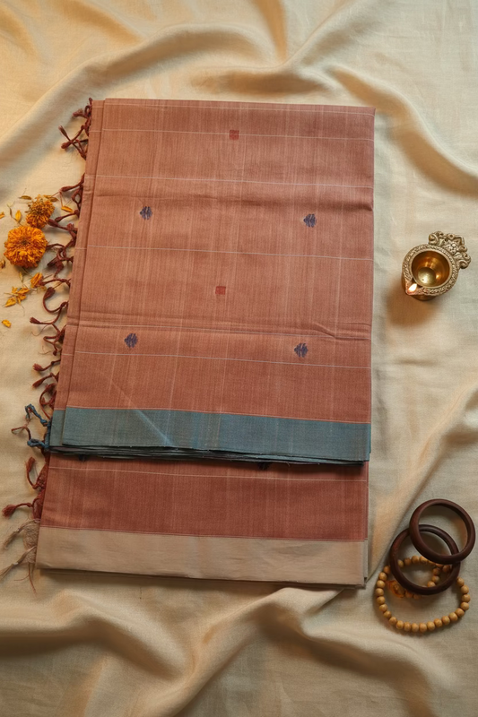 Pinkish red Jamdani with dual border Ponduru Cotton