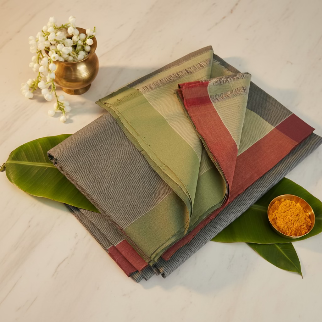 Dark grey with dual border Mangalagiri Cotton