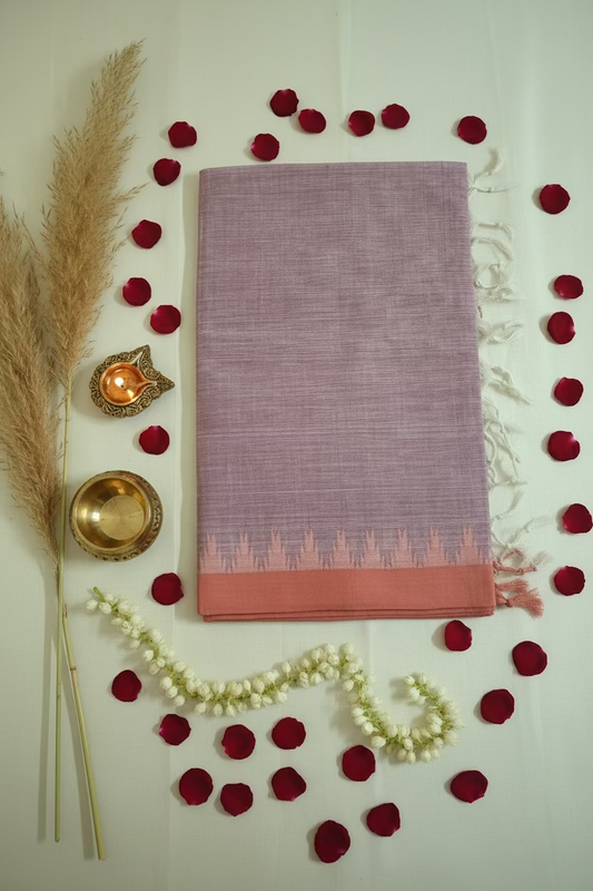 Pink with Orange border Ponduru Cotton