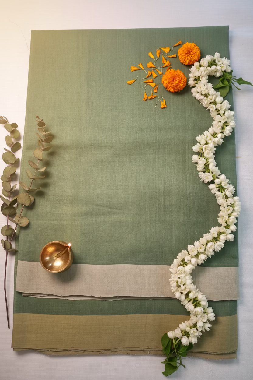 Sage green with dual border Mangalagiri Cotton 2