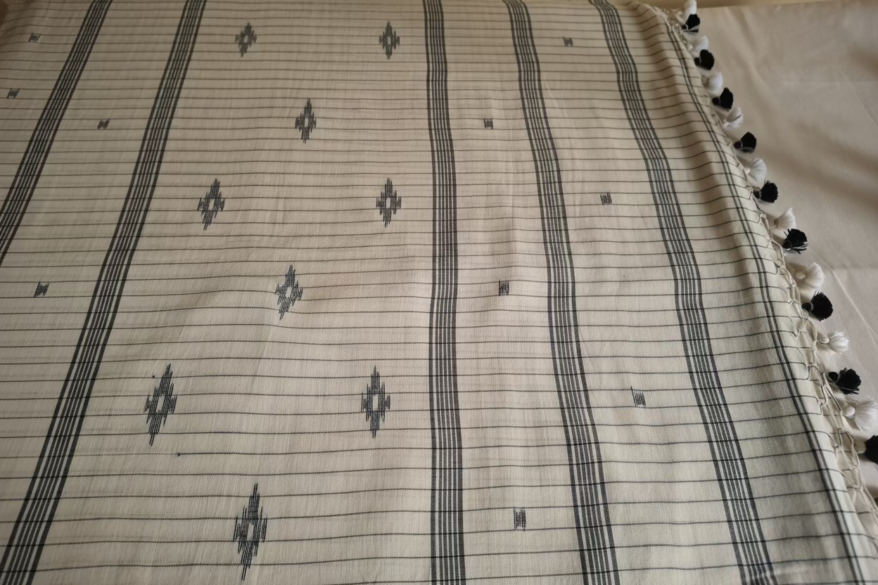 Black and off white checks Jamdani Mul Cotton 120