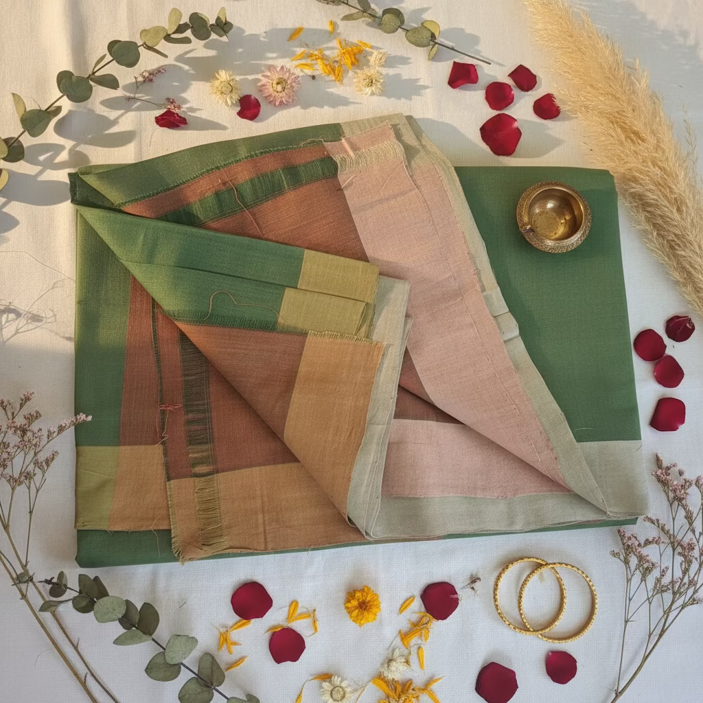 Sage green with dual border Mangalagiri Cotton