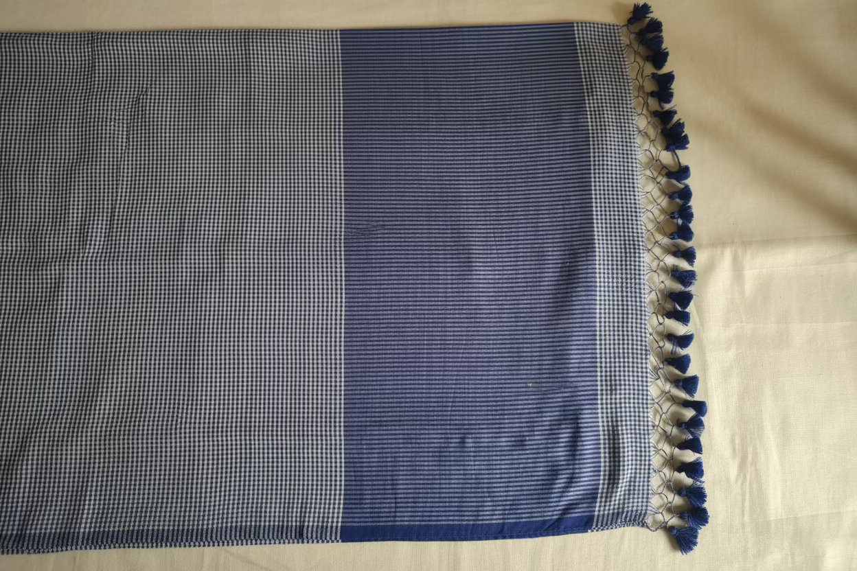 Navy blue white checks Mul Cotton 120