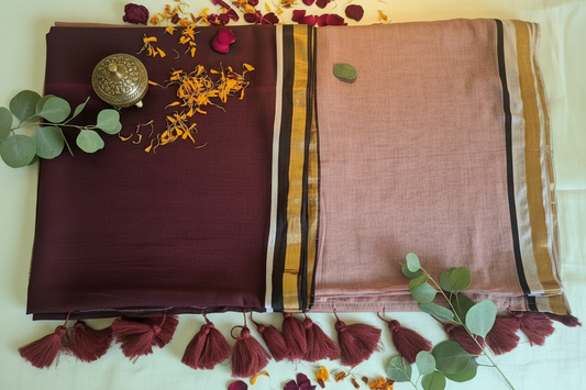 Maroon and Pink with zari border Mul Cotton