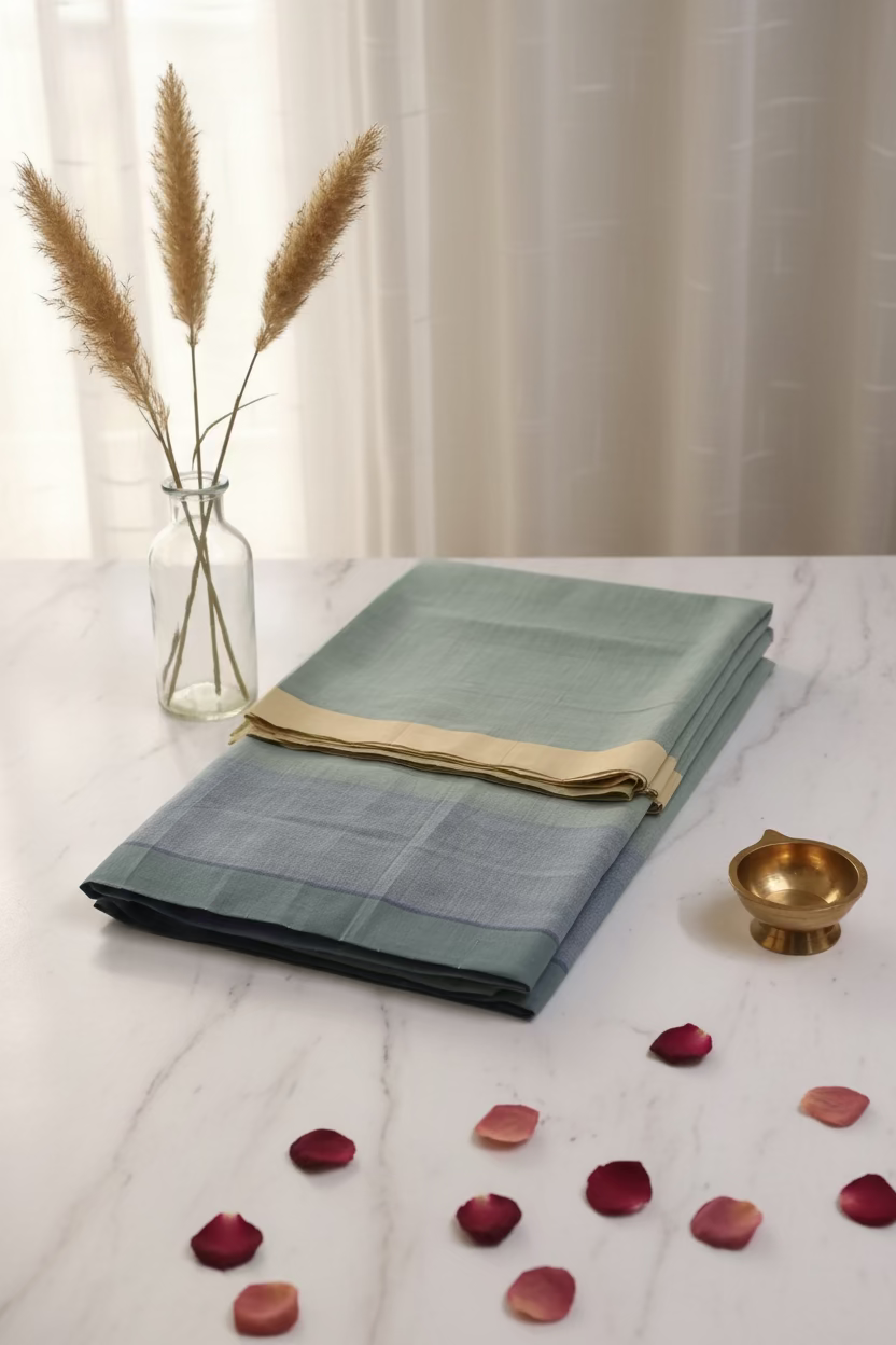 Greyish green with Steel blue  Mangalagiri Cotton 2