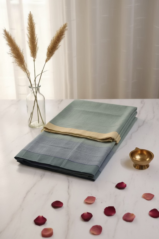 Greyish green with Steel blue  Mangalagiri Cotton 2