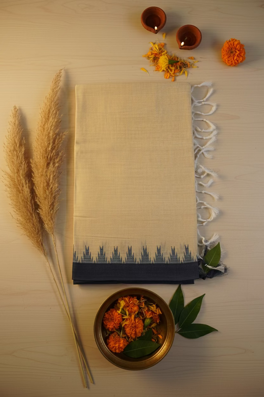 Mustard Yellow with Black border Ponduru Cotton