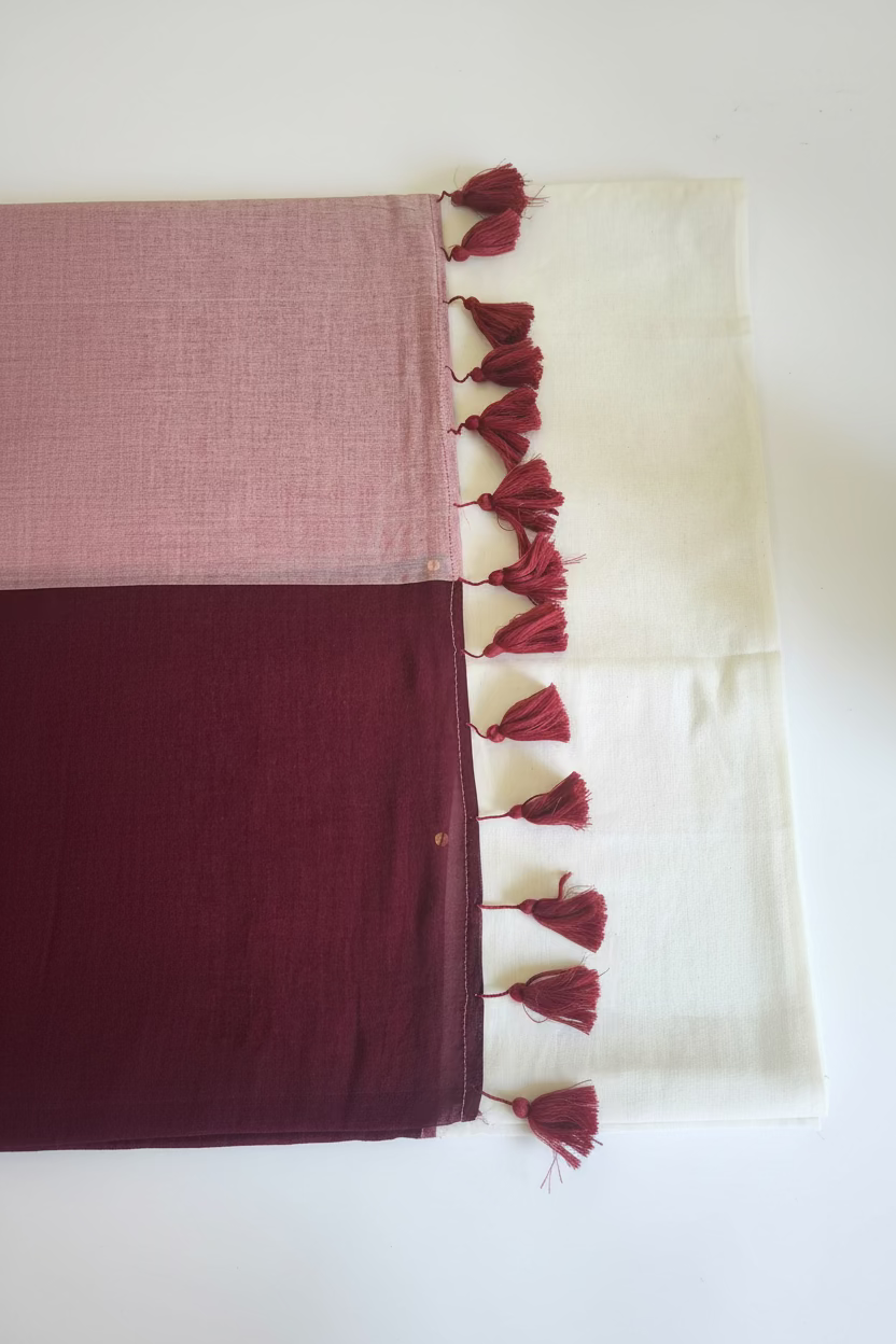 Maroon and Pink with zari border Mul Cotton