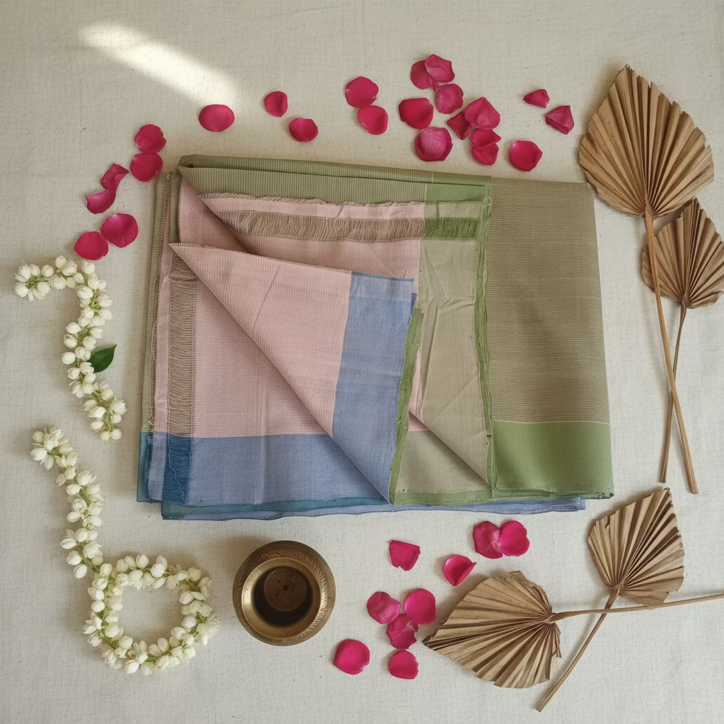 Pinkish green with dual border Mangalagiri Cotton