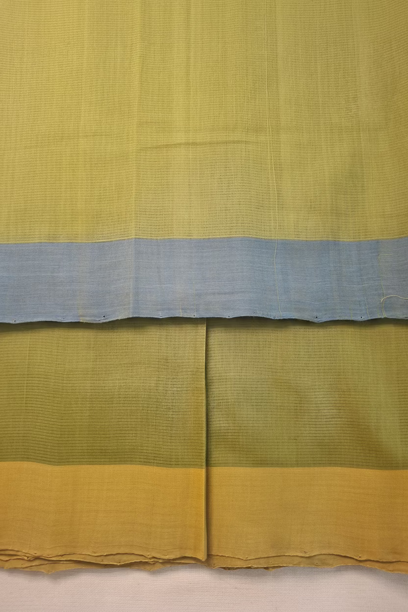 Olive green with dual border  Mangalagiri Cotton
