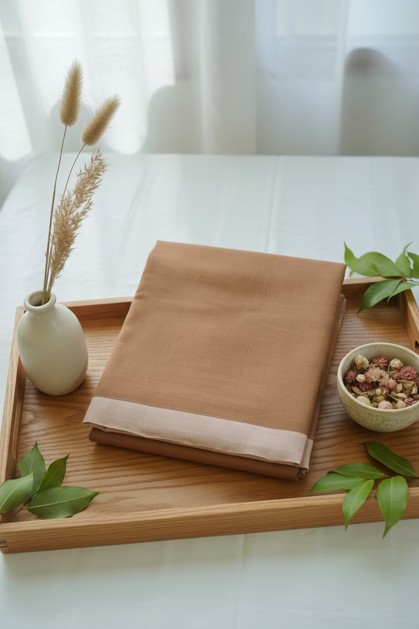Brown with creamish pink border Mangalagiri Cotton