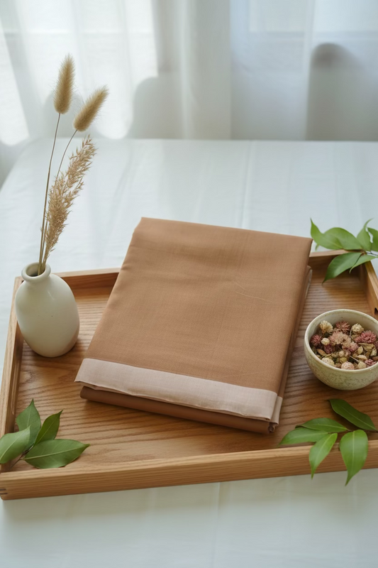 Brown with creamish pink border Mangalagiri Cotton