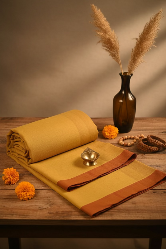Yellow with red border Mangalagiri Cotton