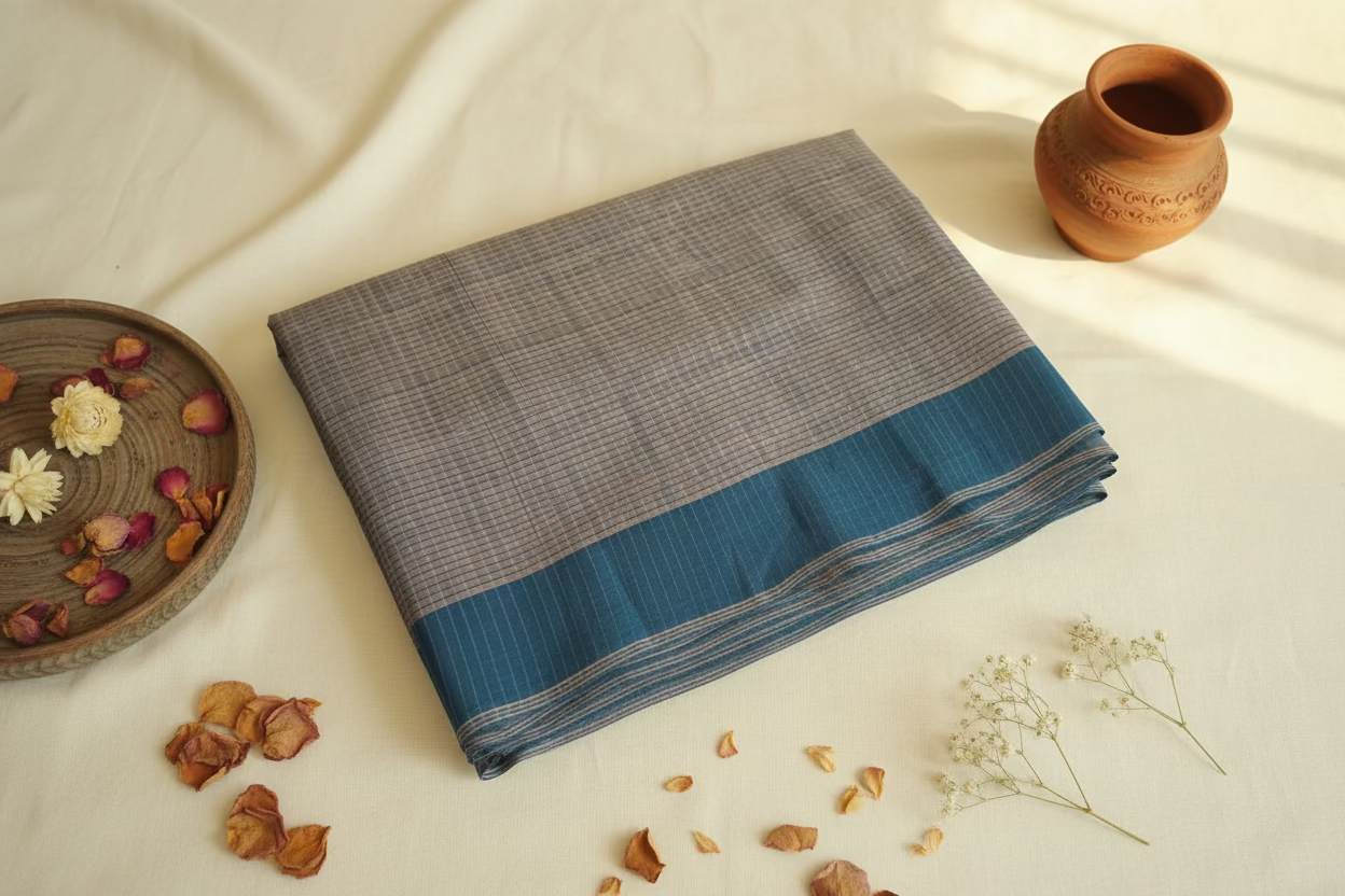 Pink Indigo Checks Mangalagiri Cotton