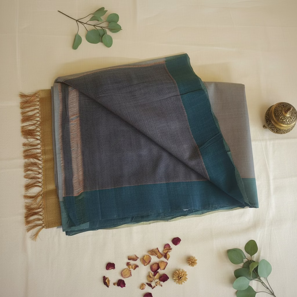 Greyish Lavender with dual border Mangalagiri Cotton