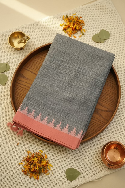 Charcoal grey with Orange border Ponduru Cotton