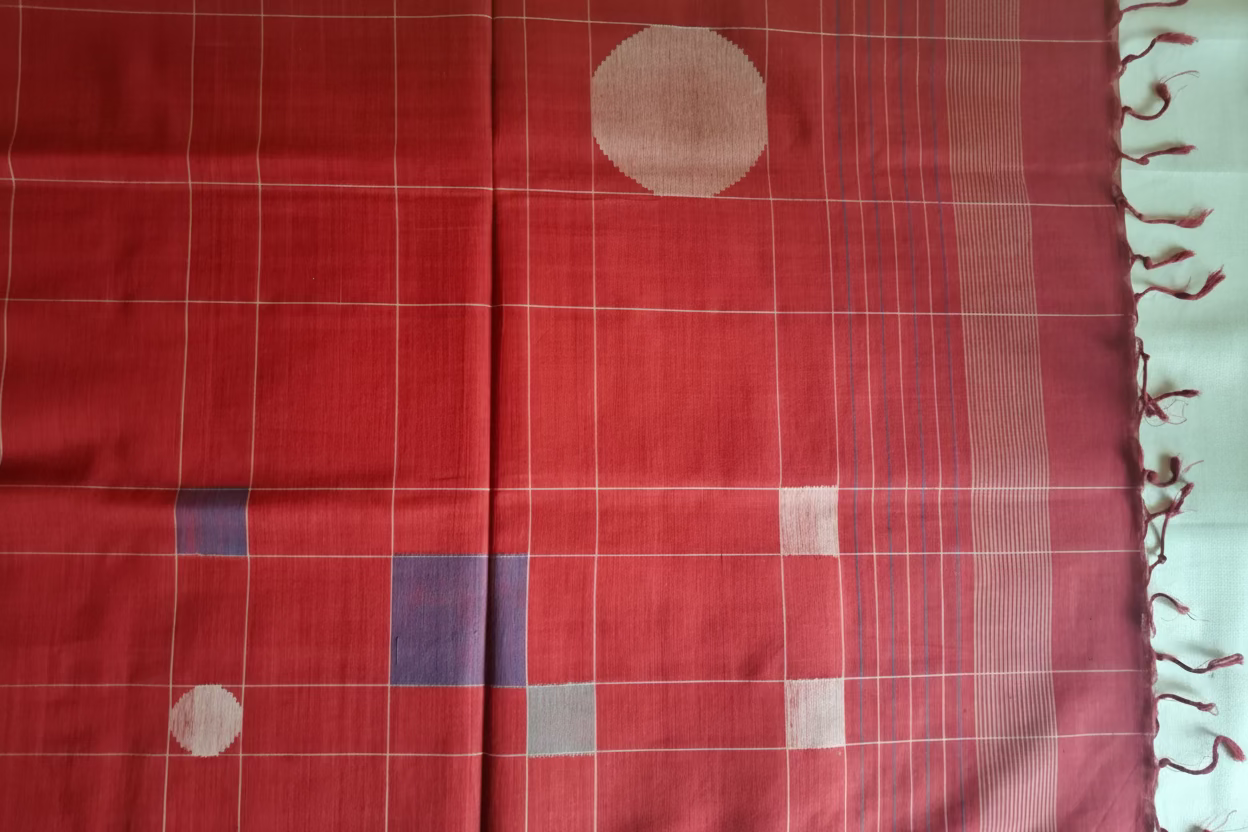 Pinkish red Jamdani with dual border Ponduru Cotton