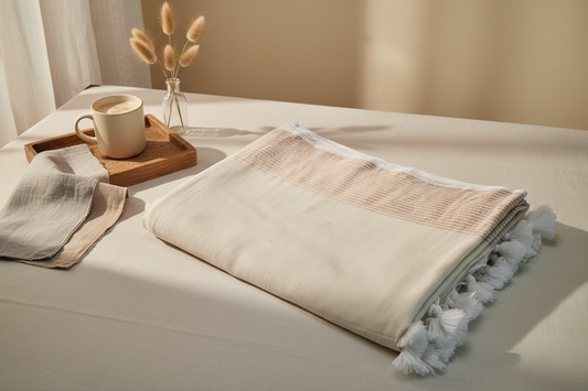 Cream with Zari border Plain Mul Cotton