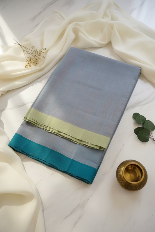 Greyish Lavender with dual border Mangalagiri Cotton