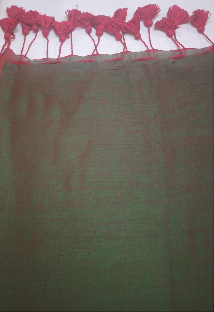 Green with Red border Mul Cotton
