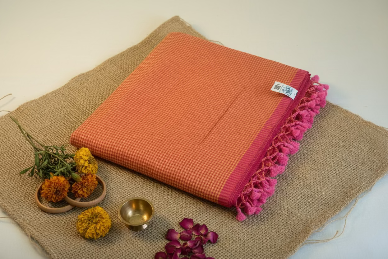 Pink Orange checks Mul Cotton 120